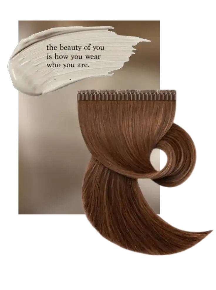Hair product ad with layered brown hair and text: "the beauty of you is how you wear who you are.